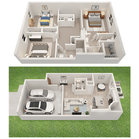 Floor plan for 3 beds, 2.5 baths, 1632 sqft